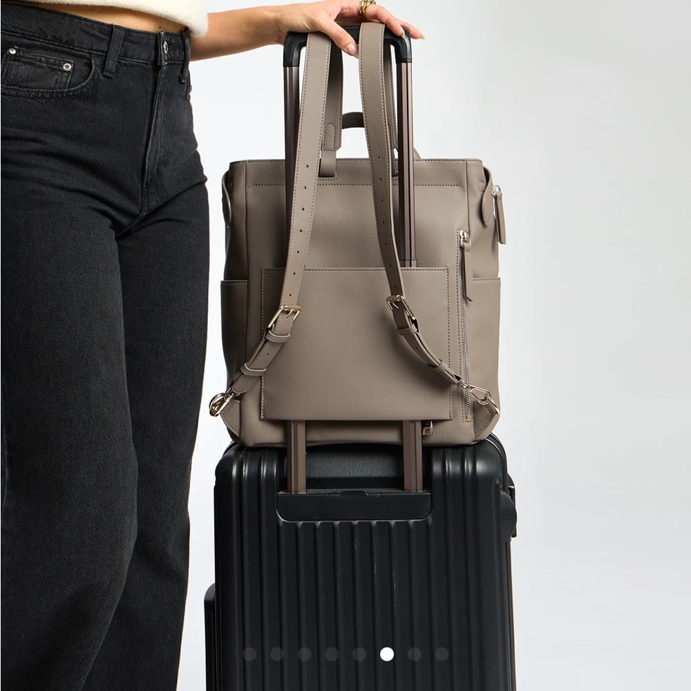 Mina Baie Kinney Diaper Bag Backpack Weekender in Sand Vegan Leather - Picture 2 of 15